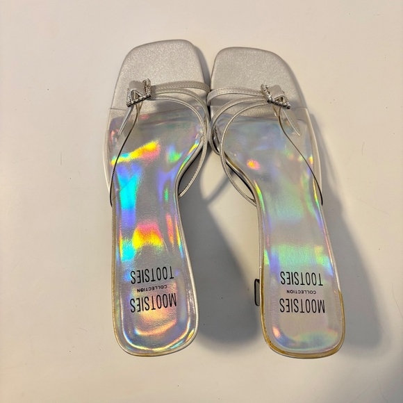 Mootsies Tootsies Clear Slip On Square Toe Block Kitten Heels Silver Womens 7.5 - Picture 3 of 4